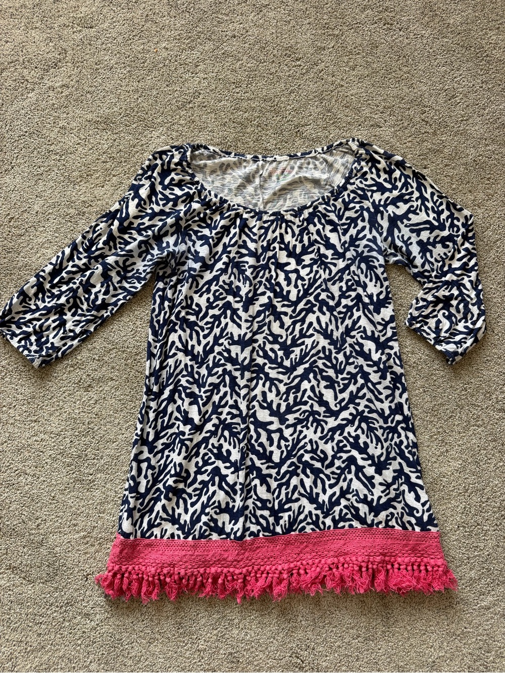 Women’s Lilly Pulitzer Navy and White Coral Print Tunic- Size Small